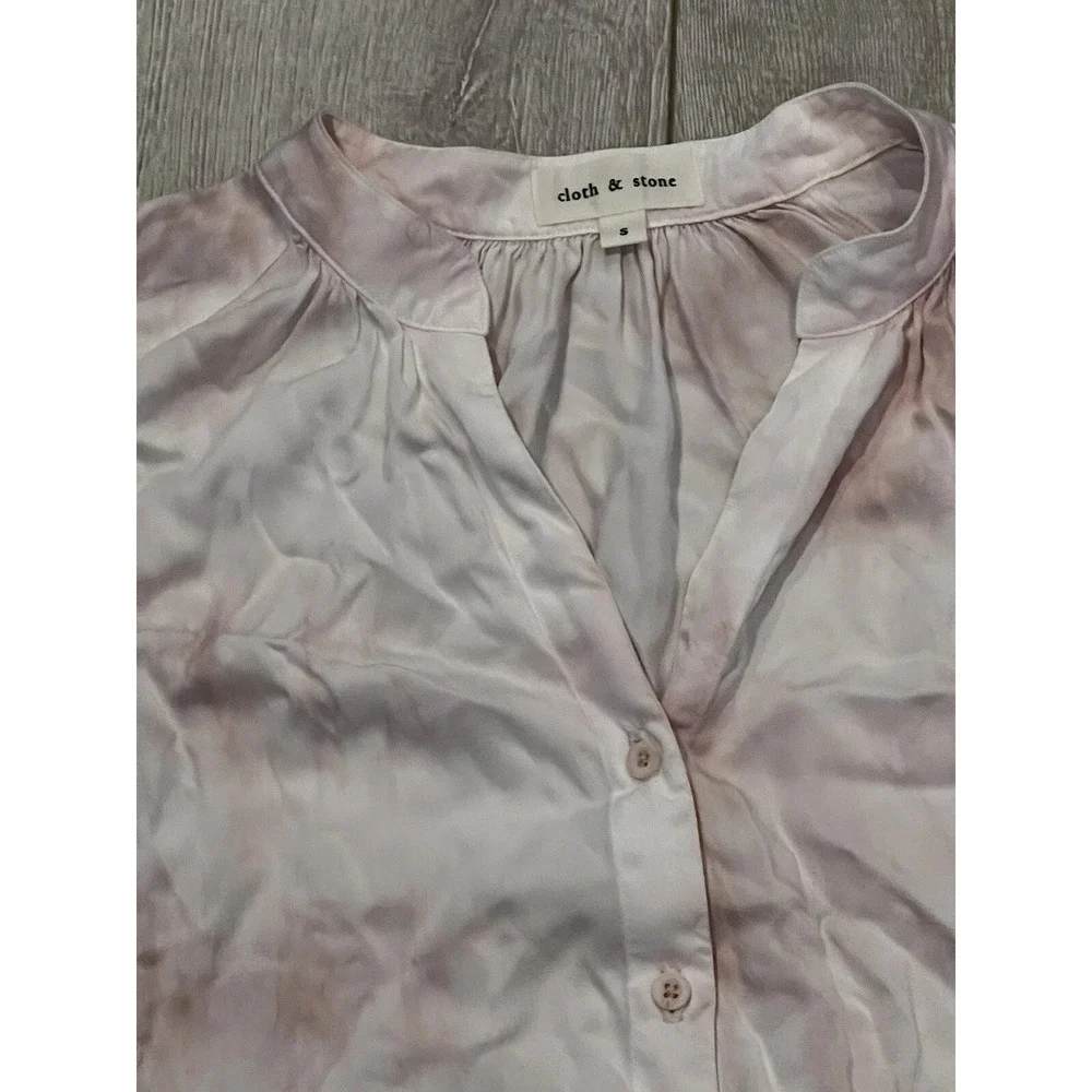 Cloth & Stone Blouse Women Small Pink White Tie Dye EcoVero Button Up Boho Flowy